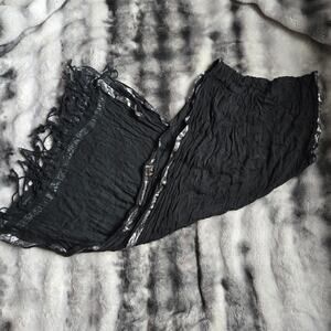 Black Crinkle Fringe Scarf with Shiny Trim